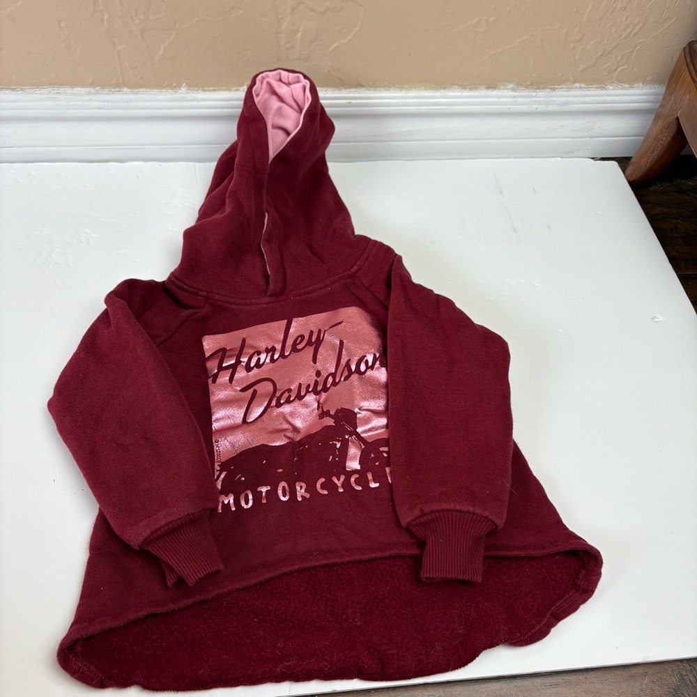 Harley-Davidson Kids Burgundy Maroon Pink Fleece Hoodie Sweatshirt Girls 2T 3T